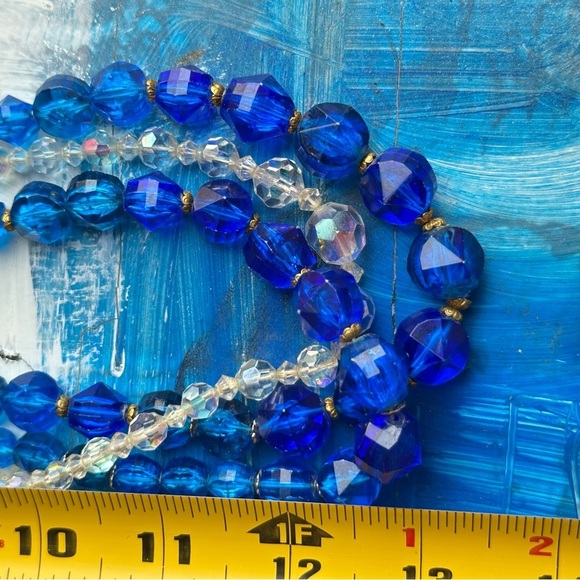 W. Germany VTG Blue Beads OOAK Assemblage Art Necklace Set Repurposed Handmade - Picture 11 of 12